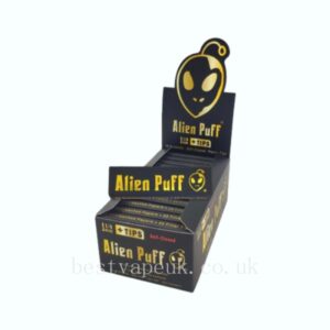 50 Alien Puff Black & Gold 1 1-4 Size Unbleached Brown Papers + Tips