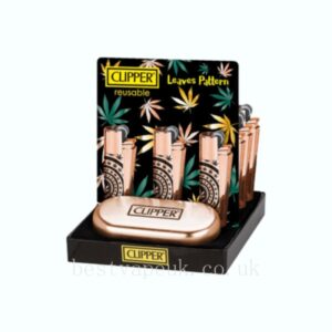 Clipper CMP11R 12 Metal Flint Rose Gold Leaves Pattern Lighters - CM3S002UK
