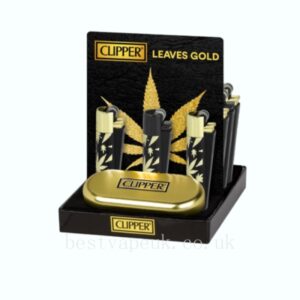 Clipper Metal Flint Gold Leaves Lighters 12 Piece- Limited Edition